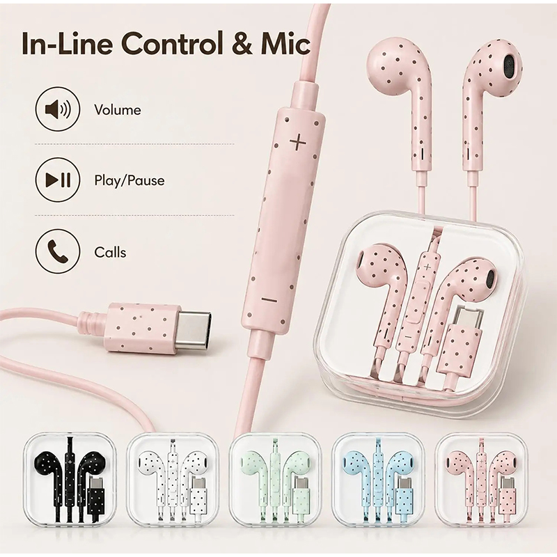 Wired Earphone Mic - Fones de Ouvido Tipo C com
