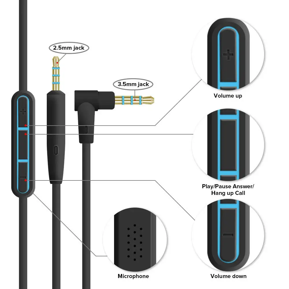 Wired Earphone Mic - Cabo de áudio de 2,5 mm