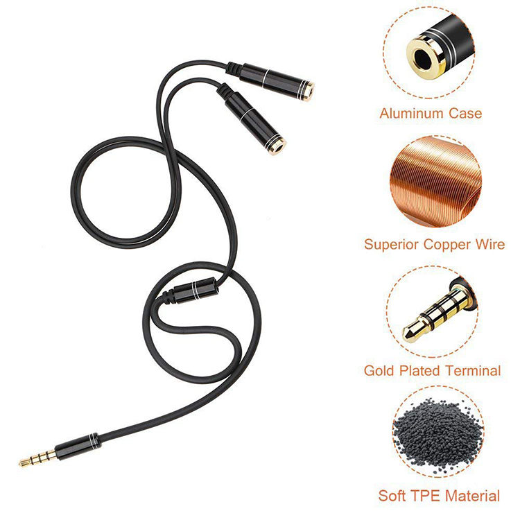 3.5mm microfone y divisor de á - Earphone Splitter Jack avaliação e preço