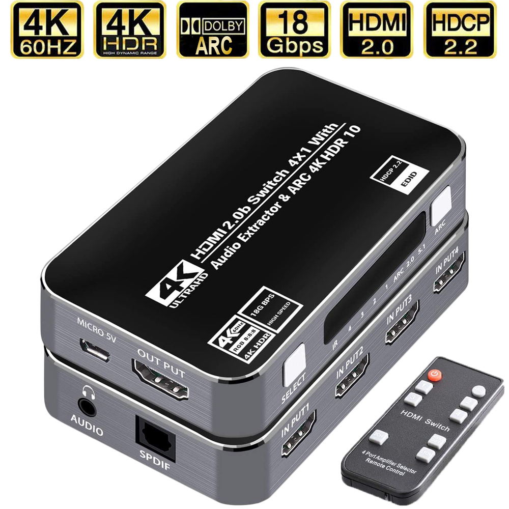 Switch HDMI 4K 60Hz com Extrat - Earphone Splitter Jack avaliação e preço